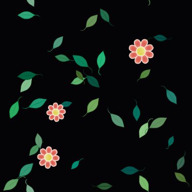 Çiçek ve yaprakların vektör illüstrasyonu, düz arkaplanda dijital duvar kağıdı