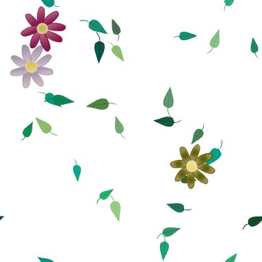 Çiçek ve yaprakların vektör illüstrasyonu, düz arkaplanda dijital duvar kağıdı