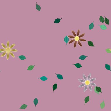 Çiçek ve yaprakların vektör illüstrasyonu, düz arkaplanda dijital duvar kağıdı