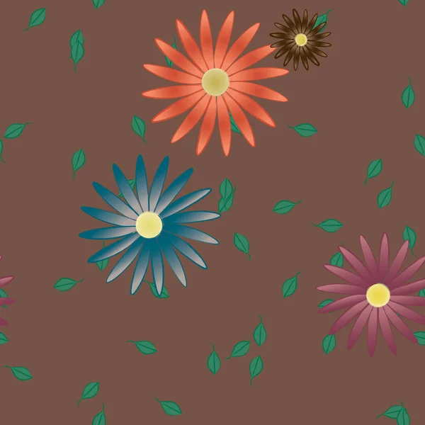 Vector Illustration Flowers Leaves Digital Wallpaper Plain Background — Stock Vector