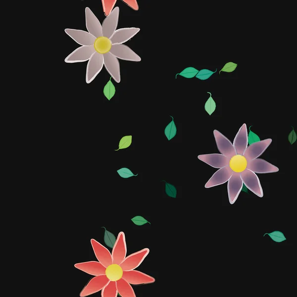 Ilustración Vectorial Flores Flotantes Flor Hojas Fondo Pantalla Digital Sobre — Archivo Imágenes Vectoriales