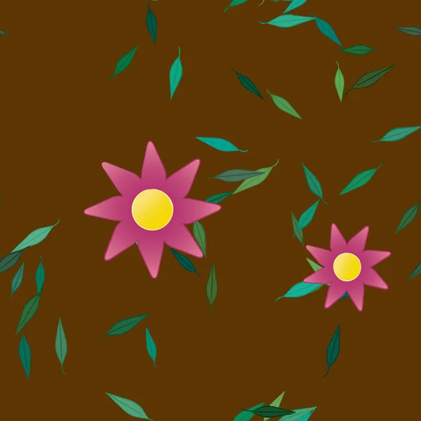 Vektor Illustration Blommor Blom Och Blad Digital Tapet Vanlig Bakgrund — Stock vektor