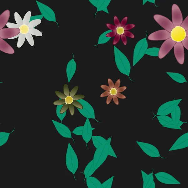 Ilustración Vectorial Flores Flotantes Flor Hojas Fondo Pantalla Digital Sobre — Archivo Imágenes Vectoriales