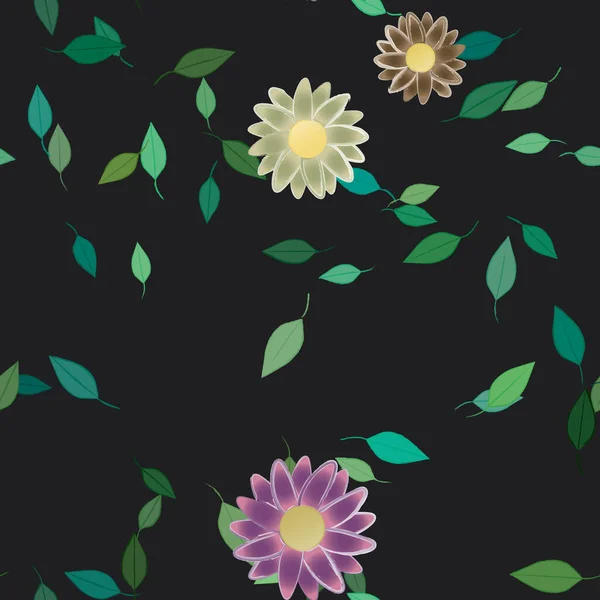 Ilustração Vetorial Flores Folhas Papel Parede Digital Sobre Fundo Liso — Vetor de Stock