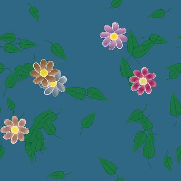 平面背景的数字壁纸 花朵和树叶的矢量图解 — 图库矢量图片