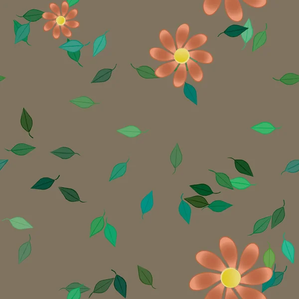 Ilustração Vetorial Flores Flor Folhas Papel Parede Digital Sobre Fundo — Vetor de Stock