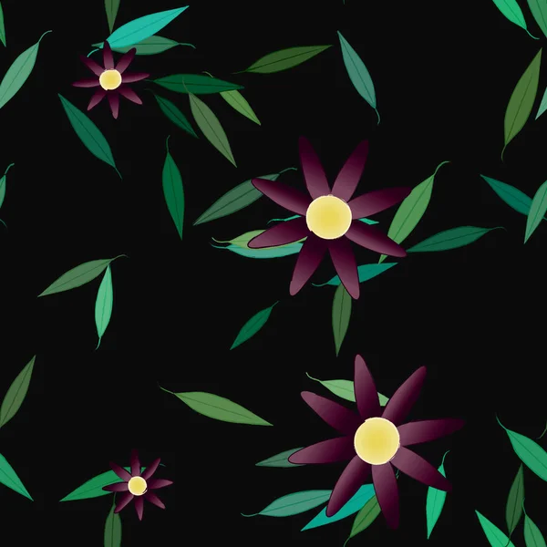 Ilustración Vectorial Flores Flotantes Flor Hojas Fondo Pantalla Digital Sobre — Vector de stock