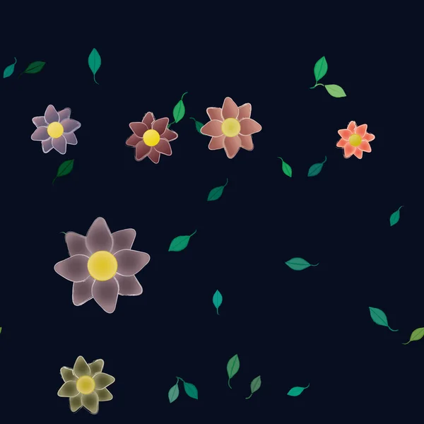 Vector Illustration Flowers Leaves Digital Wallpaper Plain Background — Stock Vector