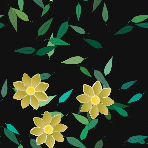 Ilustración Vectorial Flores Flotantes Flor Hojas Fondo Pantalla Digital Sobre — Archivo Imágenes Vectoriales