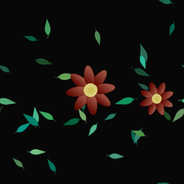 Çiçekler Yapraklar Içinde Yüzen Çiçeklerin Vektör Illüstrasyonu Düz Arkaplanda Dijital — Stok Vektör