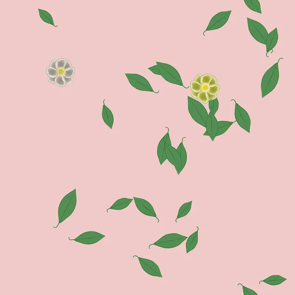 Vector Illustration Floating Flowers Bloom Leaves Digital Wallpaper Plain Background — Stock Vector