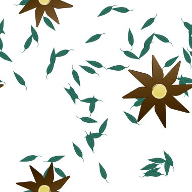 Çiçekler ve yapraklar içinde yüzen çiçeklerin vektör illüstrasyonu, düz arkaplanda dijital duvar kağıdı