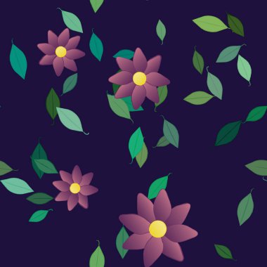 Çiçek ve yaprakların vektör illüstrasyonu, düz arkaplanda dijital duvar kağıdı