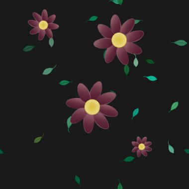 Çiçeklerin çiçek ve yapraklarla gösterimi, düz arkaplanda dijital duvar kağıdı