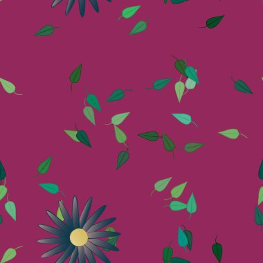 Çiçek ve yaprakların vektör illüstrasyonu, düz arkaplanda dijital duvar kağıdı