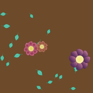 Çiçekler ve yapraklar içinde yüzen çiçeklerin vektör illüstrasyonu, düz arkaplanda dijital duvar kağıdı