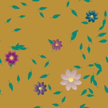 Çiçeklerin çiçek ve yapraklarla gösterimi, düz arkaplanda dijital duvar kağıdı