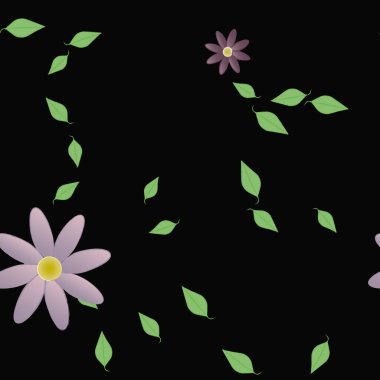 Çiçekler ve yapraklar içinde yüzen çiçeklerin vektör illüstrasyonu, düz arkaplanda dijital duvar kağıdı