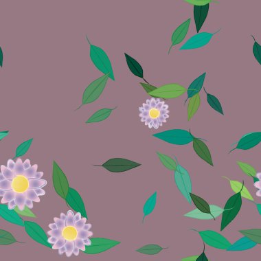 Çiçeklerin çiçek ve yapraklarla gösterimi, düz arkaplanda dijital duvar kağıdı