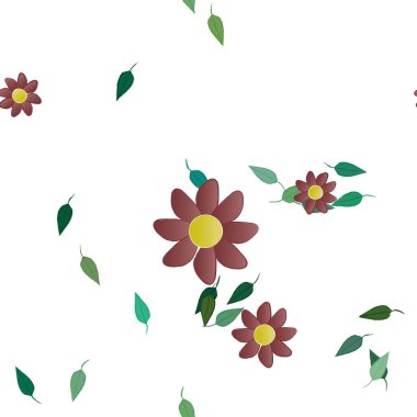 Çiçeklerin çiçek ve yapraklarla gösterimi, düz arkaplanda dijital duvar kağıdı