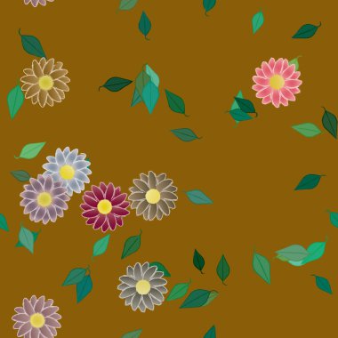 Çiçeklerin çiçek ve yapraklarla gösterimi, düz arkaplanda dijital duvar kağıdı