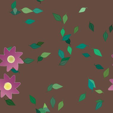 Çiçeklerin çiçek ve yapraklarla gösterimi, düz arkaplanda dijital duvar kağıdı