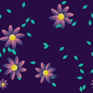 Çiçeklerin çiçek ve yapraklarla gösterimi, düz arkaplanda dijital duvar kağıdı