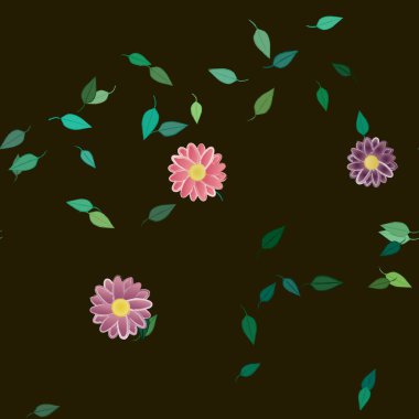 Çiçeklerin çiçek ve yapraklarla gösterimi, düz arkaplanda dijital duvar kağıdı