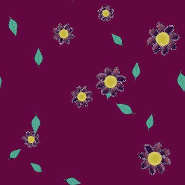 Çiçeklerin çiçek ve yapraklarla gösterimi, düz arkaplanda dijital duvar kağıdı