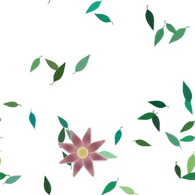 Çiçek ve yaprakların vektör illüstrasyonu, düz arkaplanda dijital duvar kağıdı