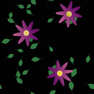 Çiçekler ve yapraklar içinde yüzen çiçeklerin vektör illüstrasyonu, düz arkaplanda dijital duvar kağıdı