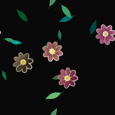 Çiçek ve yaprakların vektör illüstrasyonu, düz arkaplanda dijital duvar kağıdı