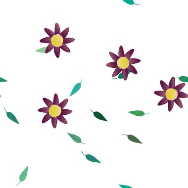 Çiçek ve yaprakların vektör illüstrasyonu, düz arkaplanda dijital duvar kağıdı