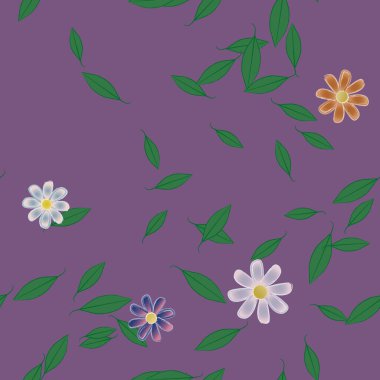 Çiçeklerin çiçek ve yapraklarla gösterimi, düz arkaplanda dijital duvar kağıdı