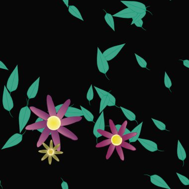 Çiçek ve yaprakların vektör illüstrasyonu, düz arkaplanda dijital duvar kağıdı