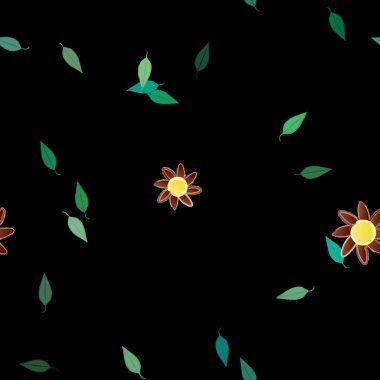 Çiçek ve yaprakların vektör illüstrasyonu, düz arkaplanda dijital duvar kağıdı