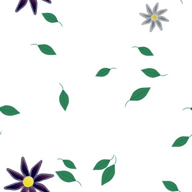 Çiçek ve yaprakların vektör illüstrasyonu, düz arkaplanda dijital duvar kağıdı