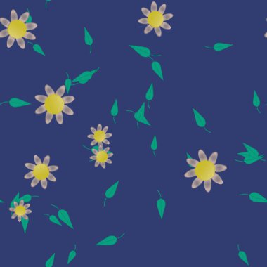 Çiçek ve yaprakların vektör illüstrasyonu, düz arkaplanda dijital duvar kağıdı