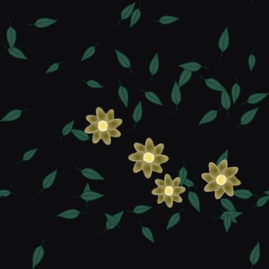 Çiçekler ve yapraklar içinde yüzen çiçeklerin vektör illüstrasyonu, düz arkaplanda dijital duvar kağıdı