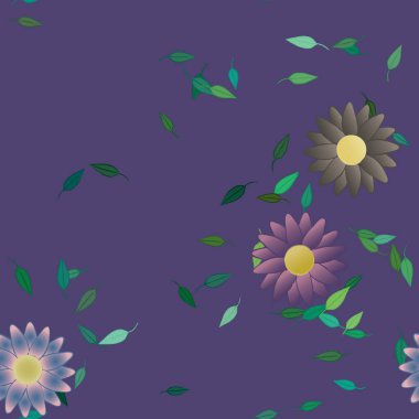 Çiçek ve yaprakların vektör illüstrasyonu, düz arkaplanda dijital duvar kağıdı