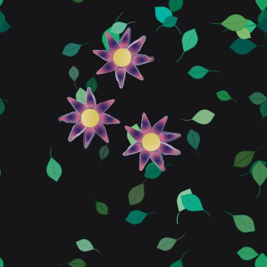 Çiçek ve yaprakların vektör illüstrasyonu, düz arkaplanda dijital duvar kağıdı