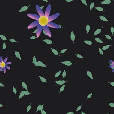 Çiçek ve yaprakların vektör illüstrasyonu, düz arkaplanda dijital duvar kağıdı