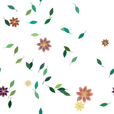 Çiçek ve yaprakların vektör illüstrasyonu, düz arkaplanda dijital duvar kağıdı