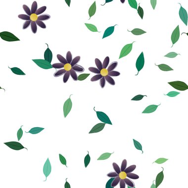 Çiçeklerin çiçek ve yapraklarla gösterimi, düz arkaplanda dijital duvar kağıdı