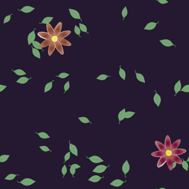 Çiçekler ve yapraklar içinde yüzen çiçeklerin vektör illüstrasyonu, düz arkaplanda dijital duvar kağıdı