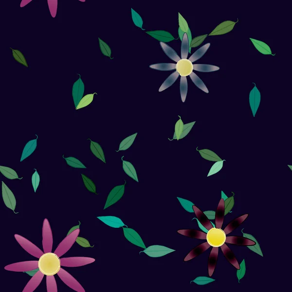 Wektor Ilustracja Pływających Kwiatów Rozkwicie Liści Tapeta Cyfrowa Równym Tle — Wektor stockowy