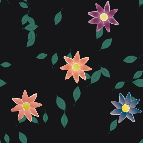 Vektor Illustration Blommor Blom Och Blad Digital Tapet Vanlig Bakgrund — Stock vektor