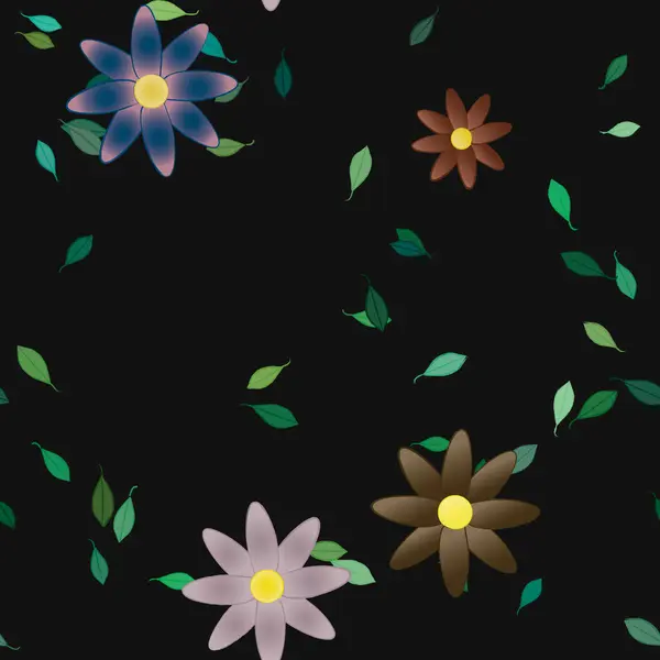 Ilustración Vectorial Flores Flotantes Flor Hojas Fondo Pantalla Digital Sobre — Vector de stock