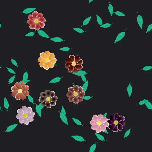 Vector Illustratie Van Bloemen Bladeren Digitaal Behang Effen Achtergrond — Stockvector