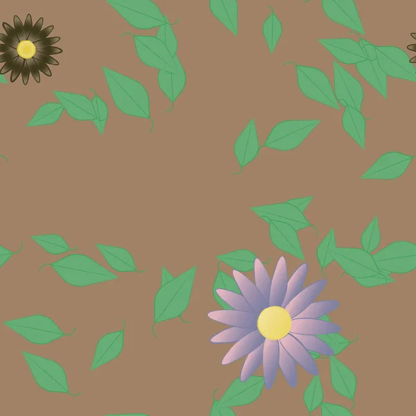 Vektorillustration Von Blühenden Blumen Und Blättern Digitale Hintergrundbilder Auf Schlichtem — Stockvektor